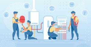 People fixing an oil heating system